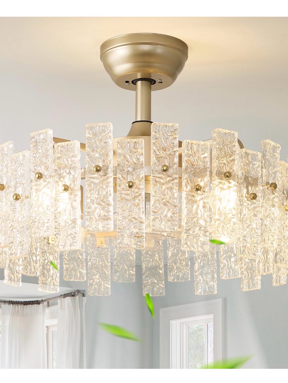 20" Gold Fandelier Ceiling Fans with Lights, Crystal Chandelier Ceiling Fans wit